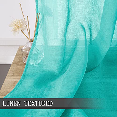 Sheer Curtains Linen Textured Living Room Curtain Sheers Light Filtering Rod Pocket Voile Curtains for Bedroom (42"W x 63"L (Pack of 2) / Aqua Blue)