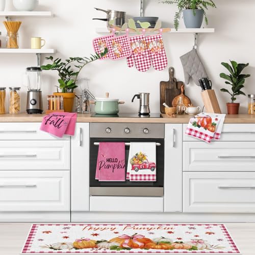 10 Pcs Fall Thanksgiving Pumpkin Kitchen Decor Set Pink (Pink / Cute Pumpkin)