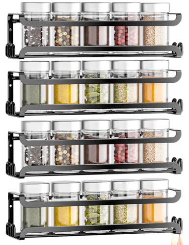 4 Pack Wall Mounted Spice Rack for Kitchen Cabinet (4 PACK / Black)
