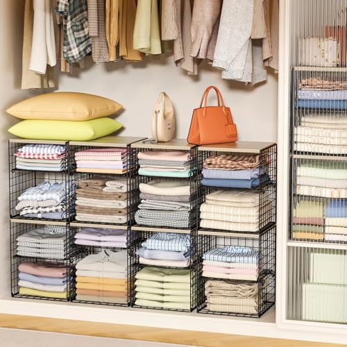 4 Tier Stackable Closet Organizers and Storage (Black-4 Tier)