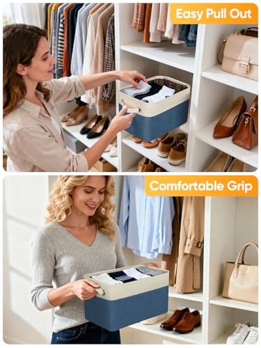 4 Pack Fabric Closet Storage Bins for Shelves (Navy Blue / 4PCS/Large-15x11x9.5)