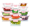 24 Pieces Glass Food Storage Containers Set (Pink / 12 Pack)