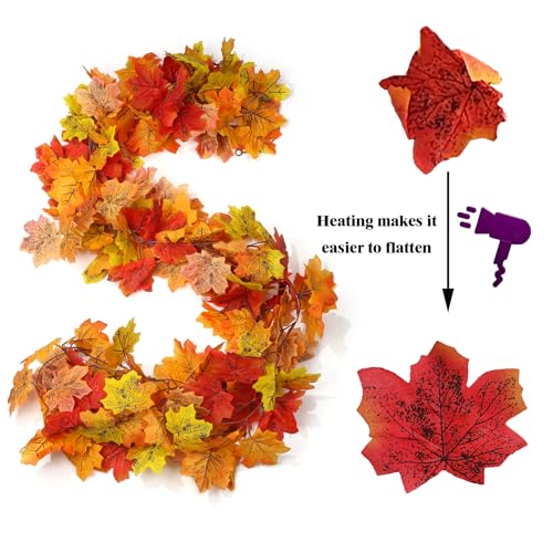 2Pcs 13FT Artificial Fall Leaves Garland for Thanksgiving Decor (2 Pc Fall Leaves Garland / Fall Garland)