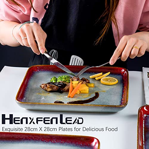 Square Dinner Plates Set of 4 (Reactive Red / 11 Inch)