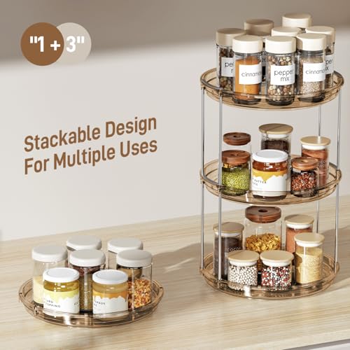 2 Tier Lazy Susan Turntable Organizer 9.25'' Rotating Spice Rack Organization for Cabinet (Amber / 9.25in 1 Pack)