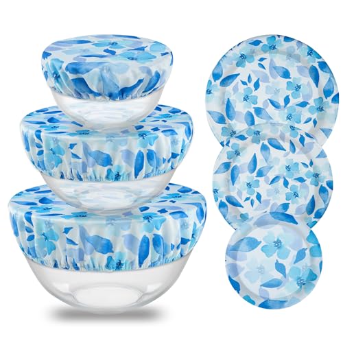 Elastic Reusable Bowl Covers for Bread Proofing (3 Pack / Blue Flower)