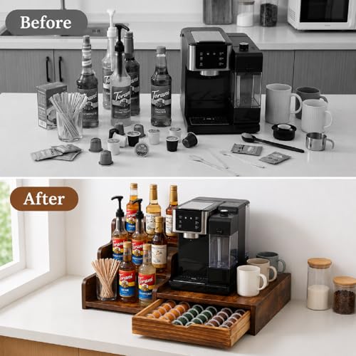 Wood Coffee Bar Organizer with 3