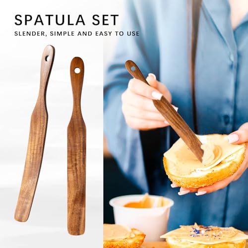 Flat Wooden Spatulas for Cooking (Thin 11inch / Teak Brown)