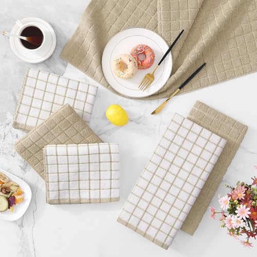 Large Premium Cotton Kitchen Towels 16"x 28" (Tan / 16" X 28" - 8 Pack)