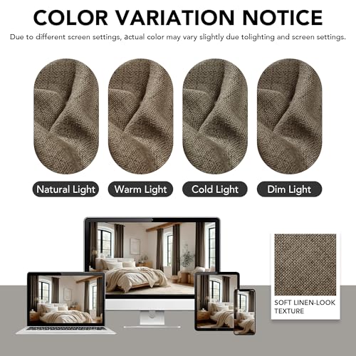 Pinch Pleated 100% Blackout Linen Curtains 84 Inch for Living Room (Cafe Brown/Linen Total Blackout / 60"W x 84"L (Pack of 1))