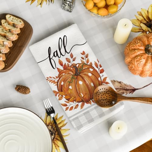 Orange Pumpkin Fall Kitchen Towels Set of 4 18x26 Inch (Orange/Beige)