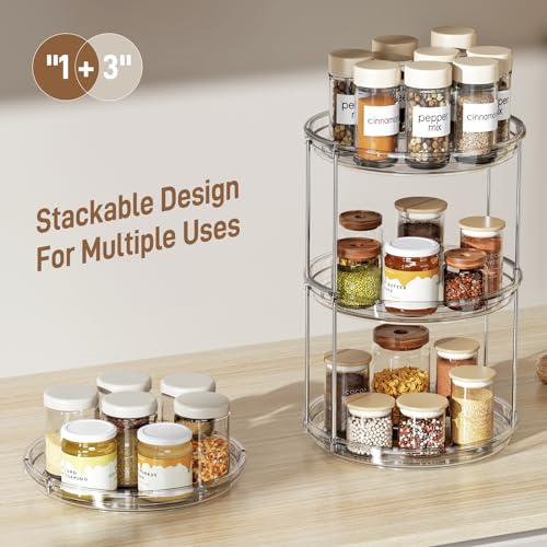 2 Pack 2 Tier Lazy Susan Turntable Organizer 9.25'' Rotating Spice Rack Organization for Cabinet (Clear / 9.25in 2 Pack)