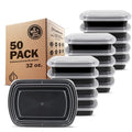 Meal Prep Containers [50 Pack] 1 Compartment with Lids (Black / 32OZ-50PK)