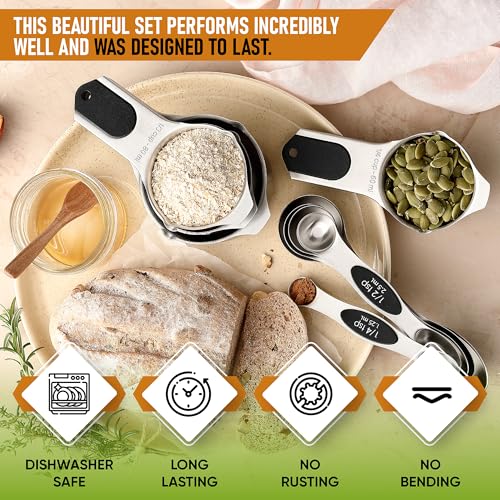 Magnetic Measuring Cups & Spoons Set of 9 with Leveler (Black)