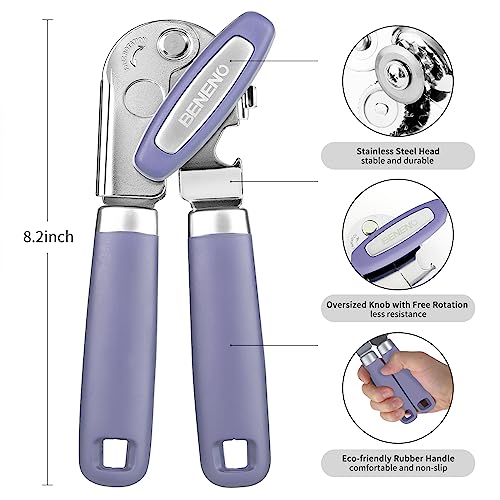 Heavy Duty Hand Can Opener Manual with Magnet Lid Remover (Purple)