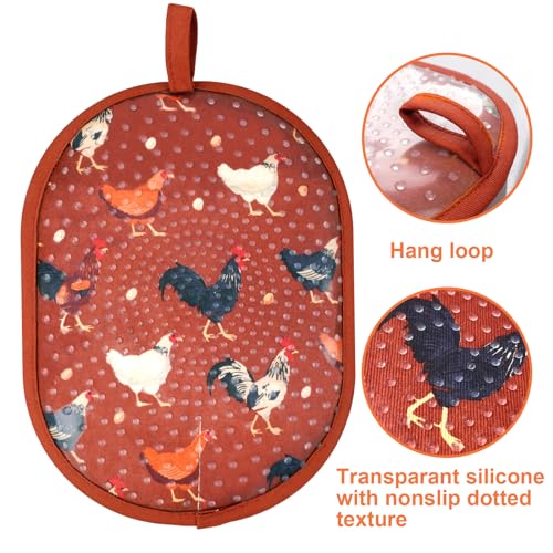 Pot Holders with Transparent Clear Silicone Shell and Nice Rooster Flower (Potholders / Rooster Flower)
