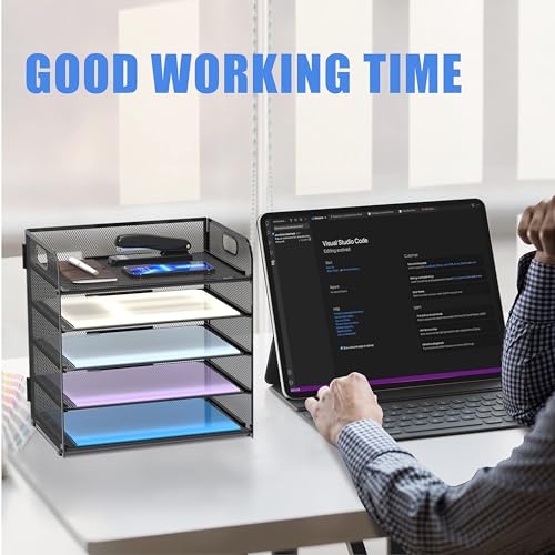 2 Pack 5 Tier Desk Organizer with Handle Mesh Desk File (Black)