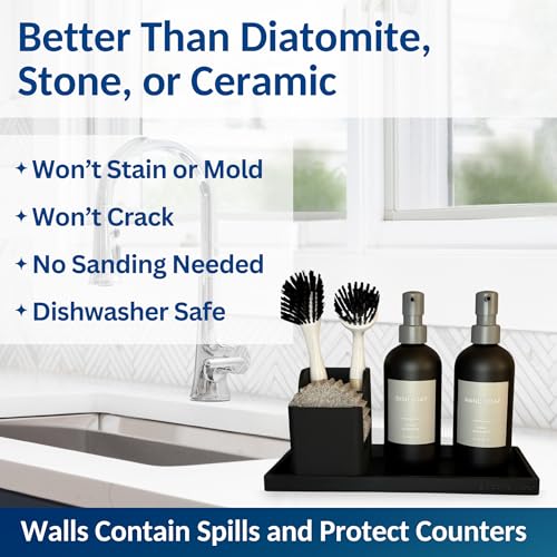 Silicone Countertop & Vanity Bathroom Tray (Black / 2 PC Large - 11.7”)