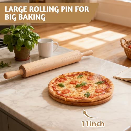 Long Adjustable Wood Rolling Pin (Gray / 21.1in Long)