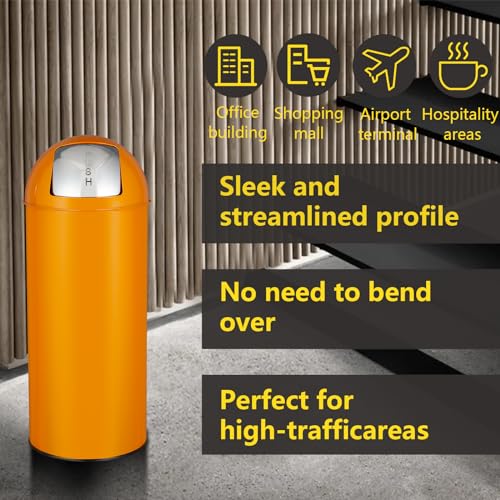 17 Gal 65L Push Lid Trash Can Commercial Grade Heavy Duty Tall Commercial Trash Can Brushed Stainless Steel for Outdoor