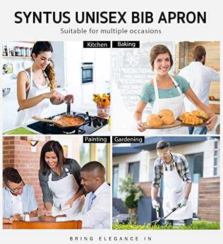 4 Pack Adjustable Bib Apron with 2 Pockets Unisex (White)