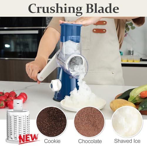 Rotary Cheese Grater Hand Crank Cheese Shredder for Fresh Cheese (5 BLADES / Dark Blue)