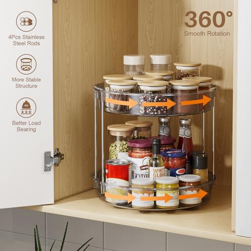 12 inch 2 Tier Lazy Susan Turntable Organizer Rotating Spice Rack Organization for Cabinet (Gray / 12in 1Pack High Edge)