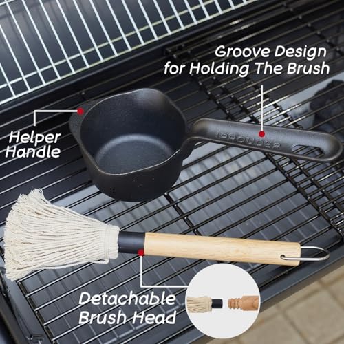 Cast Iron Sauce Pan and Basting Pot with BBQ Mop Brushes