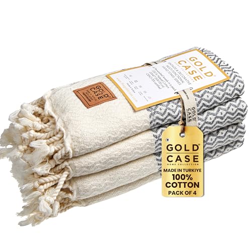 Gold CASE Turkish Hand Towels for Bathroom & Kitchen (Grey / 20x40"-Zeus)