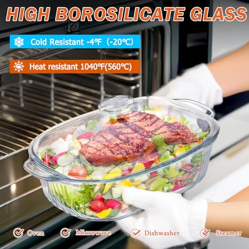 Reasim 2.8L 3Qt Glass Casserole Baking Dish with Lid