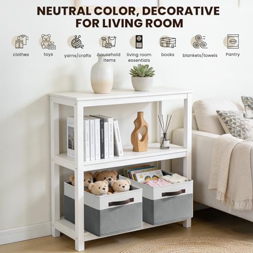 4 Pack Large Closet Storage Baskets Bins for Shelves (4pcs - Rectangular 14"x10"x9.5" / White with Grey)