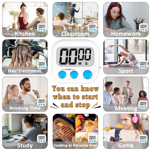 Digital Kitchen Classroom Timers for Kids Cooking 6pcs Wht Blu Grn (White & Blue & Green)