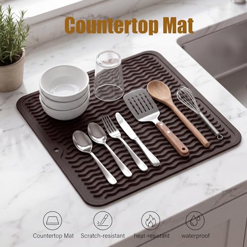 Silicone Dish Drying Mat for Multiple Usage (Coffee / 12"L x 12"W)