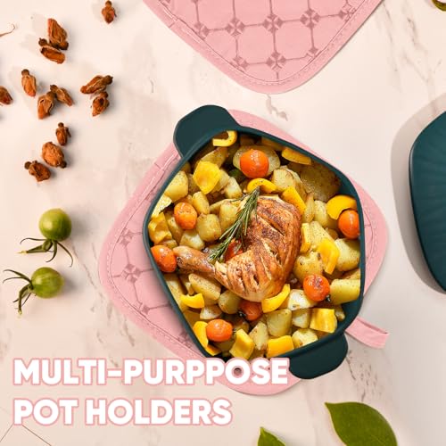 Oven Mitts Kitchen Towels Dishcloths with Pot Holders Sets 12PCS (Pink)