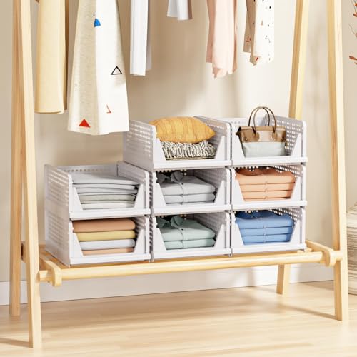 5 Pack Stackable Closet Storage Basket (White / 5 Pack White)
