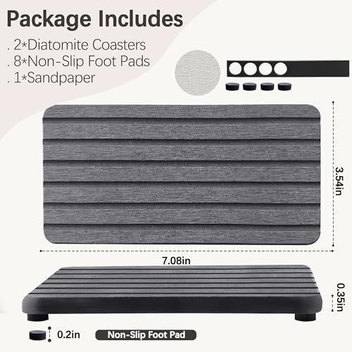 2 PCS Water Absorbent diatomite Coasters (7.1 x 3.5 inches / Dark Grey)