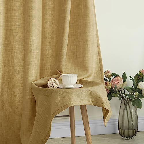 Caramel Brown Linen Curtains for Living Room 84 Inch Length 2 Panels (52"W x 84"L (Pack of 2) / Silver Grommet-caramel Brown)
