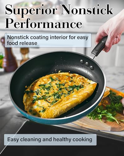 Professional Pots and Pans Nonstick Cookware Set (12 Piece Cookware Set / Turquoise)