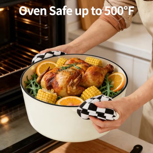 Enameled Cast Iron Dutch Oven pot 6.5 QT with Lid for Bread Baking (Cream White)