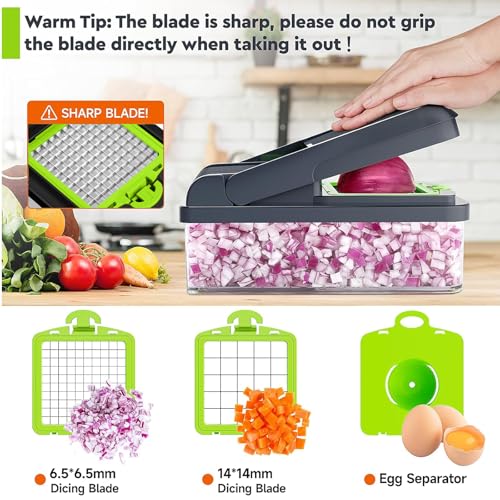15-in-1 Vegetable Chopper, Food Veggie Chopper With Container (Green / 10 blades)