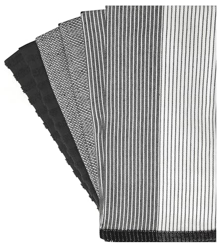 Premium Kitchen Towels 6 Pack 100% Cotton (Black / Kitchen Towels - Mixed Styles (6 Pack))