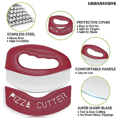 Heavy Duty Stainless Steel Pizza Cutter with Cover (Red)