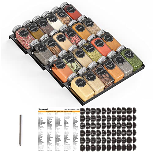 Spice Drawer Organizer with 24 Spice Jars (24 Jars, 11.25" Wide)