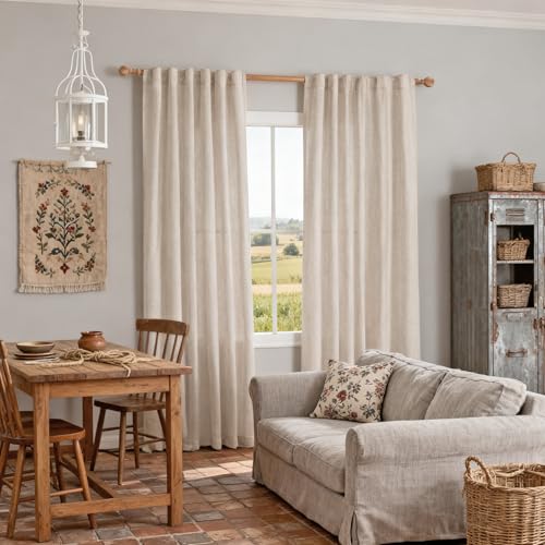 90 Inches Long Curtains for Living Room (50"W x 90"L (Pack of 2) / Natural Linen)