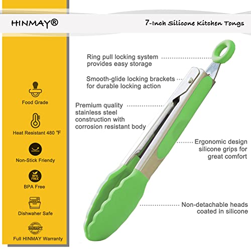 Mini Tongs with Silicone Tips 7" Cooking Tongs (7-Inch / Green)