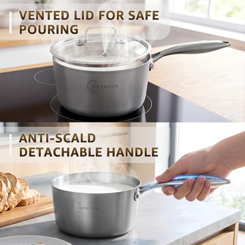 1QT & 2QT Stainless Steel Saucepan Set with Glass Lids (1QT+2QT)