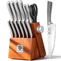 14 Piece Japanese Gyutou Stainless Steel Kitchen Knife Set (Light Brown)