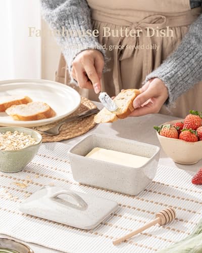 Ceramic Butter Dish with Lid for Countertop (Gray)