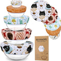 5Pcs Reusable Beeswax Elastic Bowl Covers for Bread Proofing and Food Cover (Toast Cat)