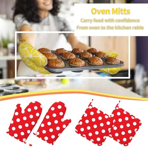Red and White Polka Dot Oven Mitts and Pot Holders Sets of 4 (Red and White Polka Dot)